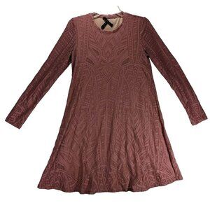 BCBGMAXAZRIA Womens Long Sleeve Midi Lace Maternity Dress Pink Small Boho Prarie